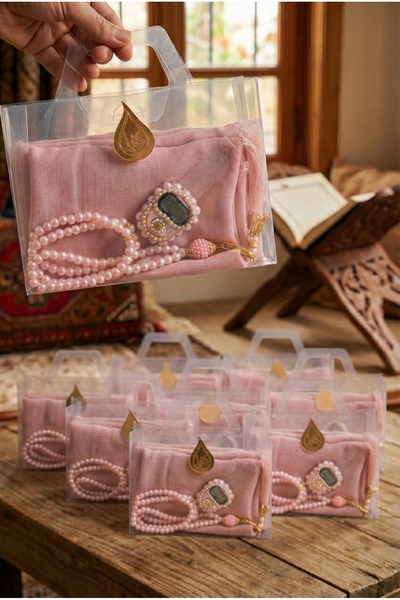 kefilhac Çanta İçinde Flamlı Eşarp İnci Tesbih Taşlı Zikirmatik 10 Adet Mevlü...