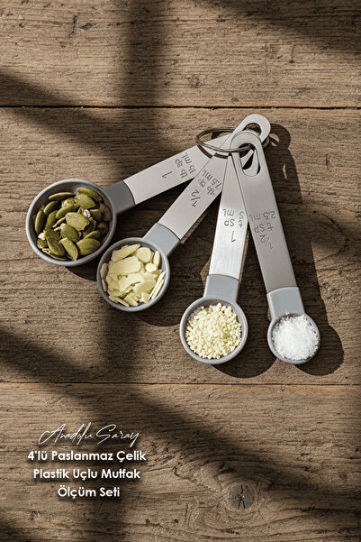 Anadolu Saray 4 Adet Paslanmaz Çelik Ölçü Kaşığı Set 4’lü Plastik Uçlu Mutfak...