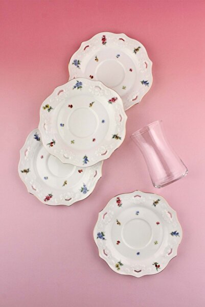 Bursa Porselen Dekor Flora 8 parça 4 kişilik porselen çay takımı