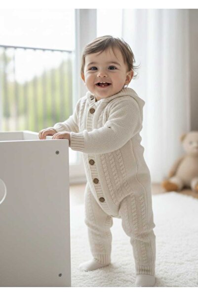 Ersin Baby Laura Baby Baby Boy Knitwear Plush Lined Beige Jumpsuit
