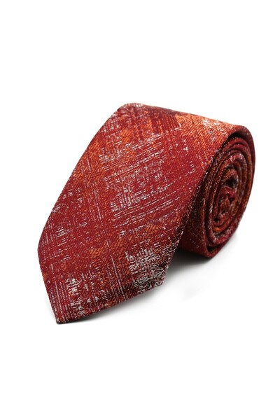 Sade Kravat Turuncu Kırmızı Beyaz Özel Desenli Kravat 32984 Kırmızı