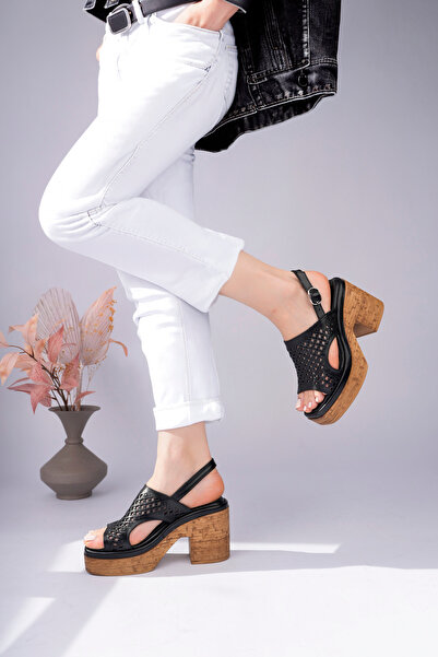 NOSEY SHOES Betty Model Genuine Leather Perforated Ankle Buckle Platform Thic...