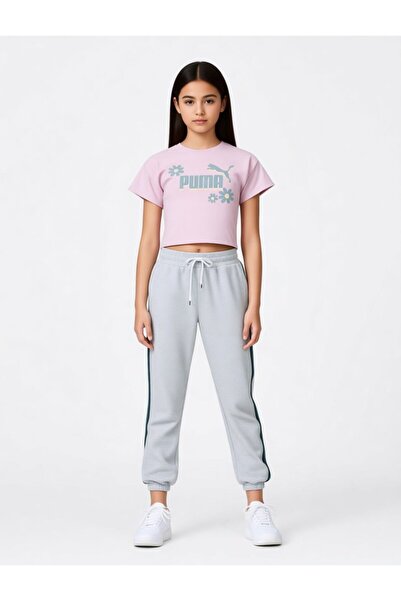 Puma Kids Girl Brand Logo Summer Flower Outdoor Crop T-Shirt, Lilac