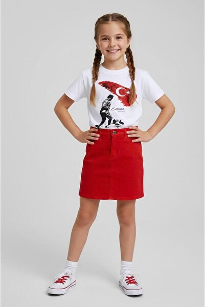 BLACK SWALLOW Set tricou imprimat și fustă de in Kocatepe ATATURK pentru fete...