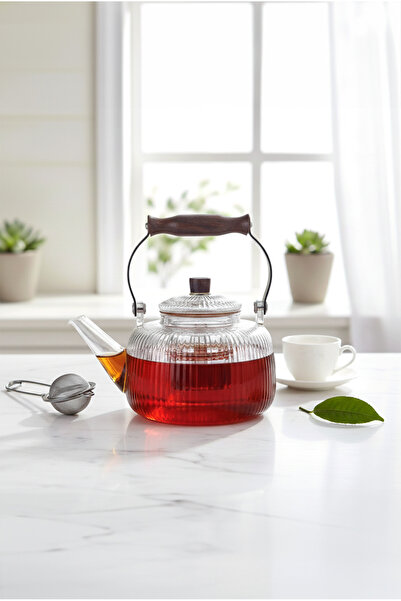 FH finehome إبريق شاي زجاجي من فولي أكاسيا بغطاء