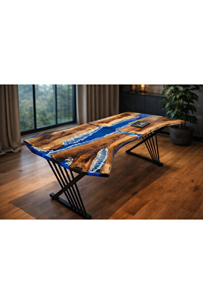 ARTERA DELUXE Blue Flow Tasarım Doğal Ceviz&Epoksi Masa