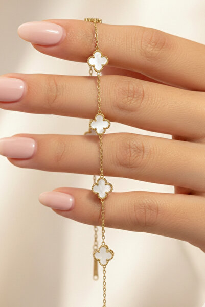 Elika Silver Yonca Model Renkli Gold Bileklik / Çelik Bileklik