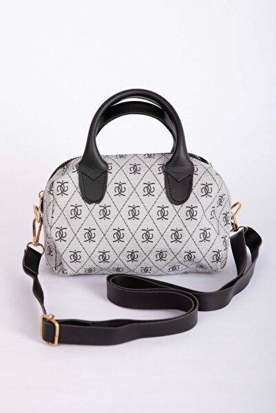 EBRUTESETTÜR حقيبة يد وكتف صغيرة منقوشة باللون الرمادي