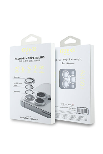 Guess iPhone 17 Pro Compatible Original Licensed Metal Camera Lens Protector Silver