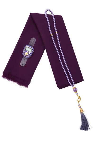 kefilhac Flam Scarf in a Bag, Pearl Prayer Beads, Stone Zikirmatik, 10 Pieces Mevlüt Hac Umrah Gift Set