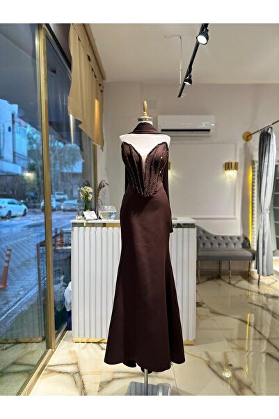 Abiye's BÜSTİYERLİ ACI KAHVE TAŞLI DEKOLTELİ PELERİNLİ BALIK SÖZ NİŞAN İSTEME...