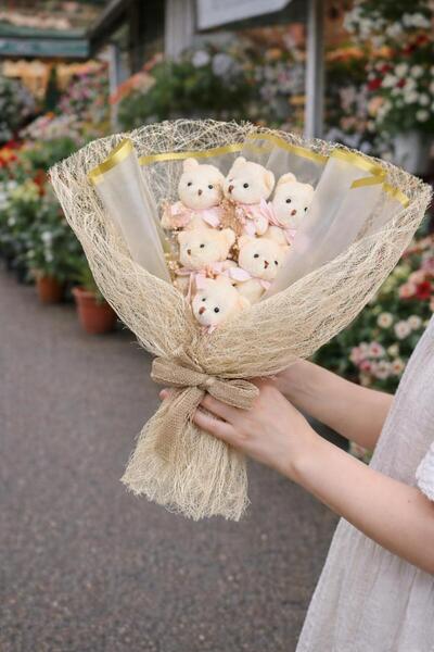 Rosina Ledli Ayıcıklı Buket Kutlama Doğum Günü Tebrik Çiçeği