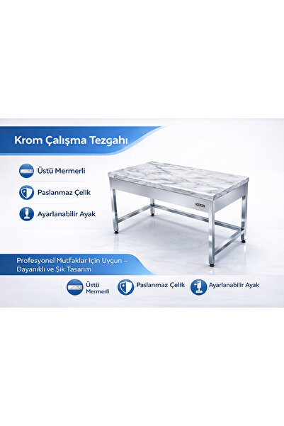 sc sonsesconcept Çalışma Tezgahı Mermerli, Krom , Paslanmaz, 100 x 60 x 85