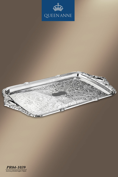 QUEEN ANNE İngiliz Gümüşü Büyük Boy 48 *29 cm Çay İkram Çeyizlik Sunum Tepsis...