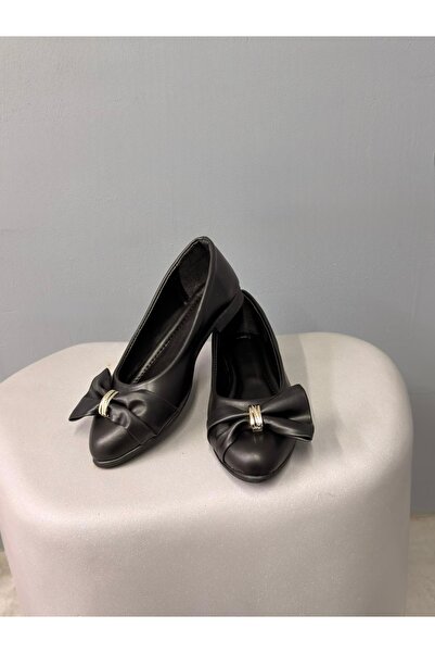 Beyond Women's Black Leather Buckle Bow Ballerinas 1.5cm Byndi̇mj02