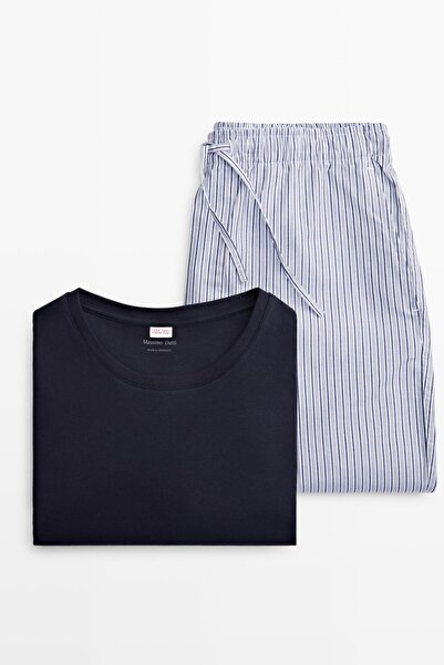 Massimo Dutti Kısa kollu pijama üstü çizgili pantolon