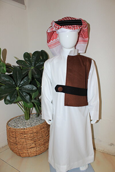 Abaya-AB A complete children's outfit consisting of an elegant white thobe wi...