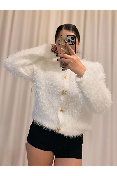 Labien Butik Peluş Hırka Standart Beden - Beyaz