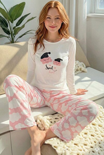 Niket Life Women's Sweet Dream Slogan and Six Clouds Printed Combed Cotton Pa...