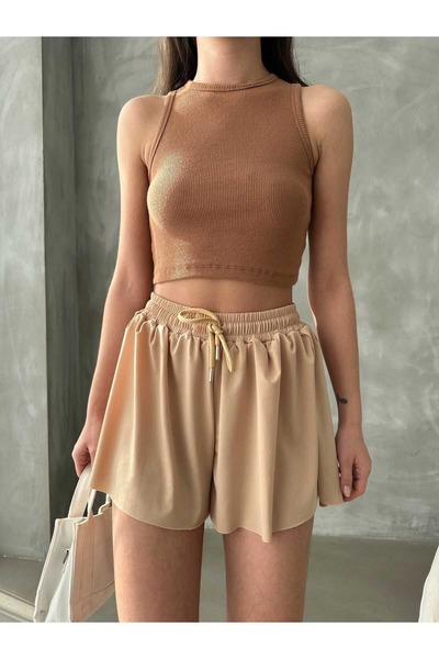 NEW JOURNAL Women's Beige Loose-Fit Leggings Sports Shorts Skirt Nj87