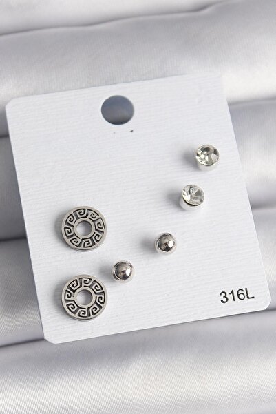 BUTİK AYVİTRİN 316L Steel Zircon Stone Labyrinth Model Women's Earring Set