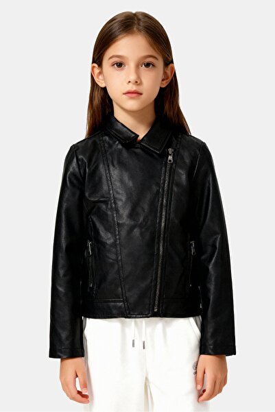 Sinsay جاكيت دراجة نارية سادة للبنات، أسود