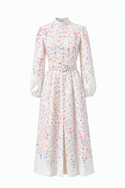 HAZELANNA Digital Rose Print Linen Multi-Colored Dress