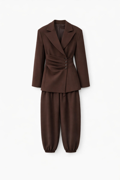 HAZELANNA Front Draped Brown Shalwar Suit