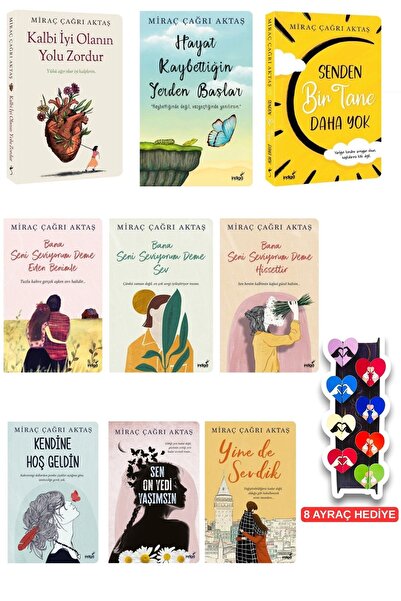 İndigo Kitap Miraç Çağrı Aktaş Seti 9 Kitap Set-8'li Özel Tasarım Kalp Ayraç ...