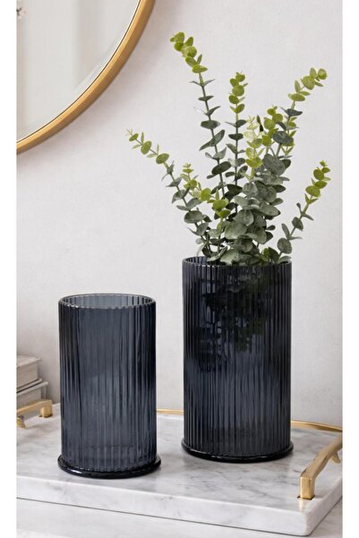 AYDINEV 2 Li Çizgili Füme Vazo TKEBT Füme