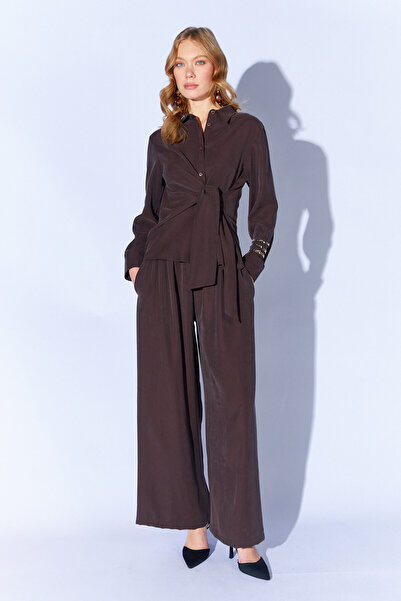 Manche Brown Elastic Waist Pants |   Mks6610462-1