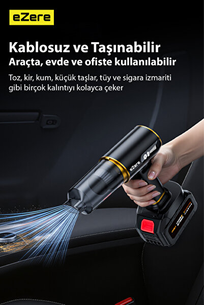 EZERE ST-6609C 20000pa Güçlü Dijital Göstergeli Vakumlu Kablosuz Üflemeli Araç Süpürgesi