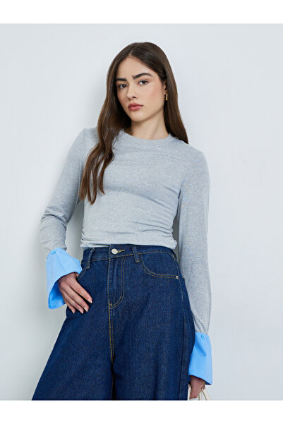 Styli Grey Fitted Knit Top with Detachable Sleeves