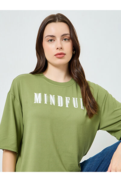 Styli Green Slogan Print Oversized T-Shirt