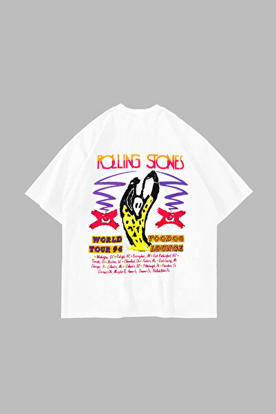 Sekizbiraltı Rolling Stones Voodo Lounge Printed Oversize Unisex White Tshirt