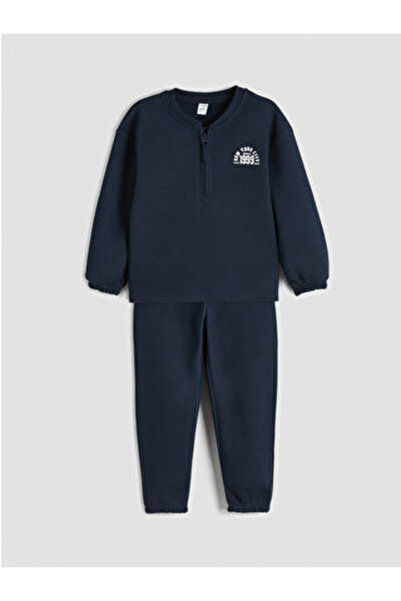 LC Waikiki Navy Blue New York Printed Boys' Thick Tracksuit Set