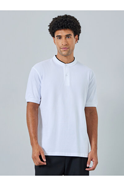 Styli Men Relaxed Fit Stand Collar Pique Polo