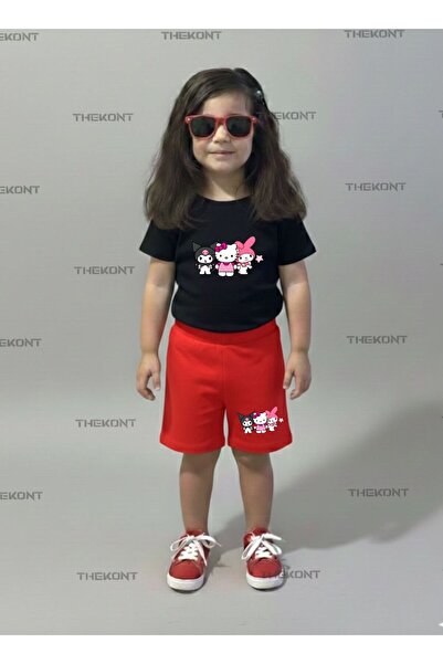 THEKONT HELLO-KIROMİ-SET PENTRU COPII CU ȘAPCĂ ROZ, PANTALONI SCURȚI IMPRIMAȚ...