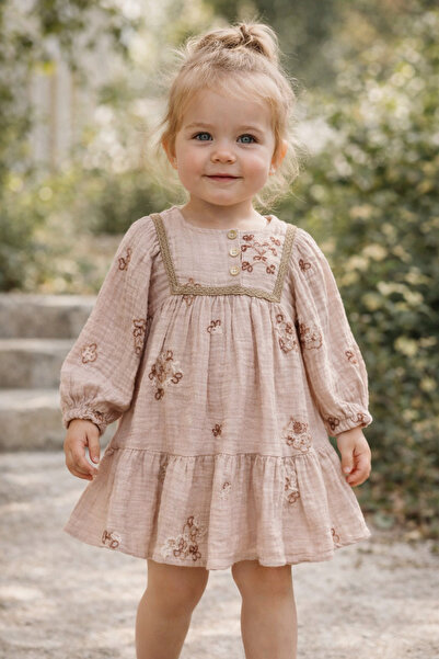 Uğur bebe Χρώμα βιζόν, Διπλή στρώση, ύφασμα μουσελίνας, Φόρεμα για κορίτσια, ...