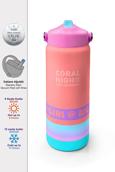 Coral High Çok Renkli Desenli Katlanır Ağızlıklı Çelik Termos 650 ml 38373