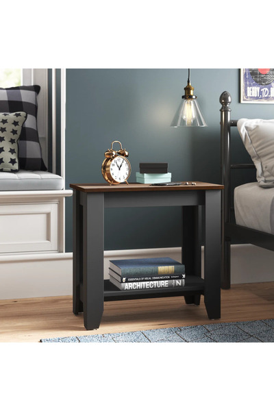 Poyraz Furniture Accessory Saklama Alanlı Yan Sehpa, Mat Siyah/Tozlu Ceviz, S...