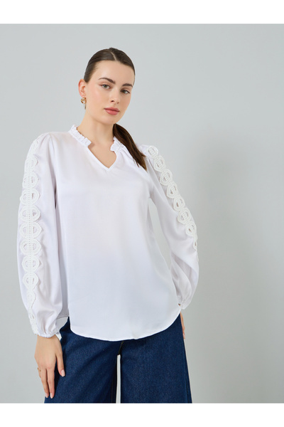 Styli Women White Lace Sleeve Blouse