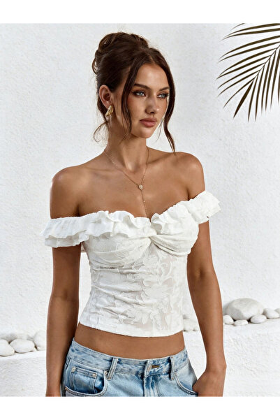 Take Two By Styli Women White Off-Shoulder Lace Top