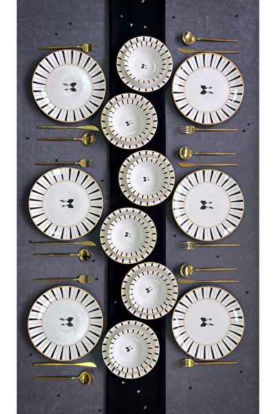 Erbaşlar Elegans Siyah 18 Parça 6 Kişilik Lüx Yemek Takımı, Yemek Seti