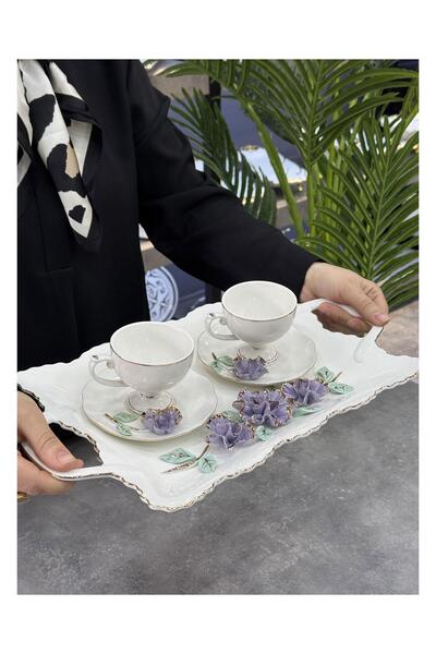Doğudeko Azuri 2-Piece Porcelain Cup Set with Tray