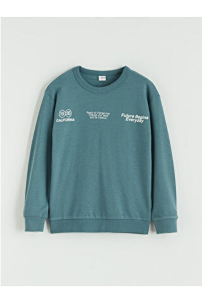 LC Waikiki Green Crew Neck Printed Boy's Sweatshirt