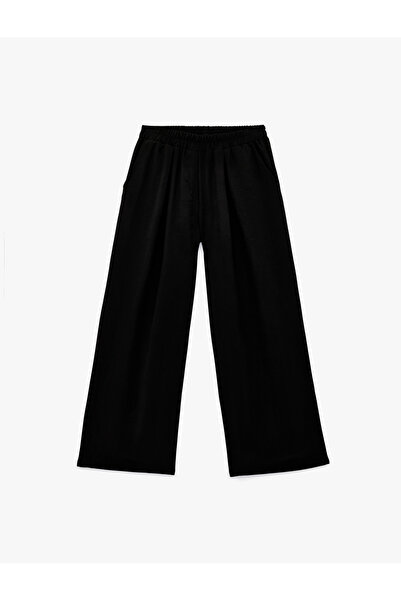 Koton Comfortable Fit Pleated Wide-Leg Trousers with Elastic Waist and Pockets