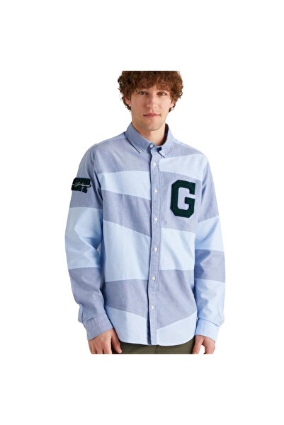 Gant Men's Navy Blue Oversize Fit Color Blocked Shirt