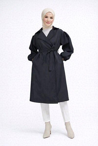 PENGORA Women's Black Oversize Trench Coat, Casual Stylish, Balloon Sleeves, ...
