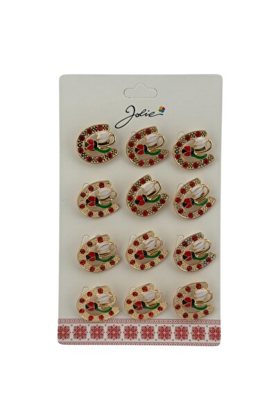 JOLIE Set of 12 Spring Martisor Brooches Horseshoe with Stones with Ladybug a...